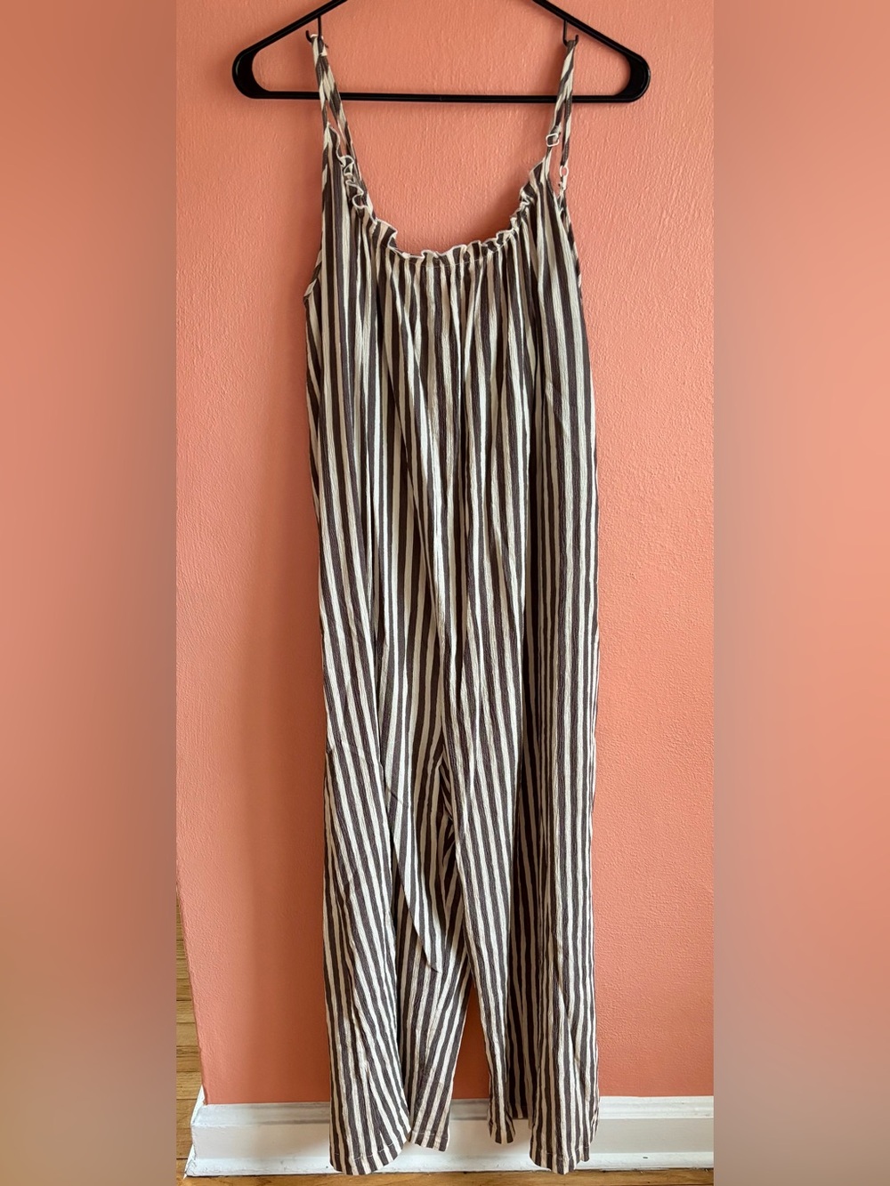 No. 6 Striped Wide-Leg Jumpsuit in Brown and White